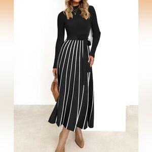 Zesica Womens 2026 spring turtleneck, long sleeve sweater dress tie waist